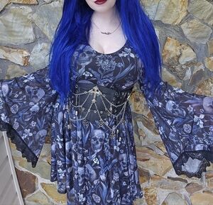 Gothic dress with skulls and flowers